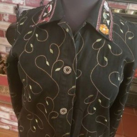 DENIM & CO BLACK EMBROIDERED JACKET M - Picture 6 of 8